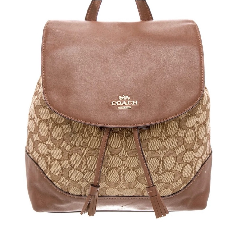 Coach❤️Elle Tan & Brown Signature Canvas And Leather Backpack With COA & Hangtag - Picture 3 of 16